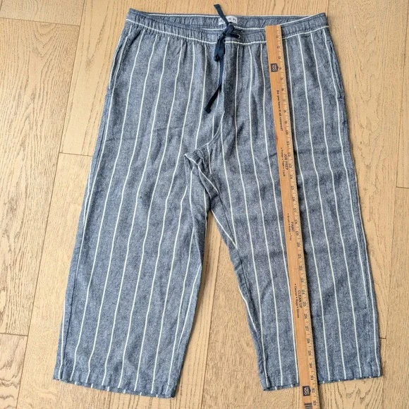 Dash Women's Striped Linen Blend wide leg Cropped Capri pull on‎ Pants Size L - Picture 7 of 10